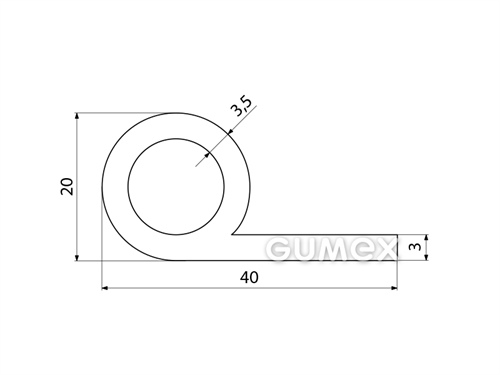 "P" Silikonprofil mit Loch, 40x20/3mm, 60°ShA, -60°C/+180°C, transparent, 